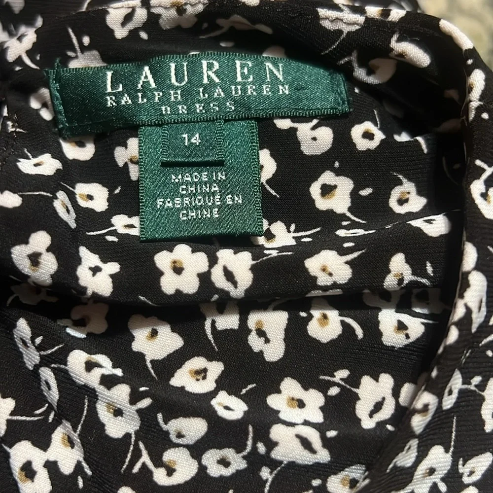 Lauren Ralph Lauren black & white floral, sleeveless midi dress sz 14 - Picture 3 of 3